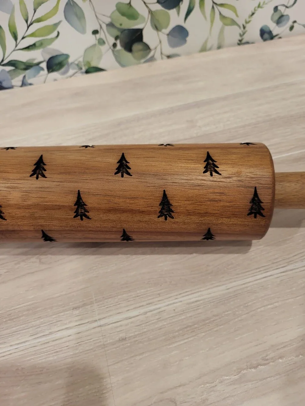 Hearth And Hand With Magnolia Engraved Wooden Rolling Pin with Tree Pattern